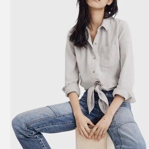 madewell light grey front tie flannel